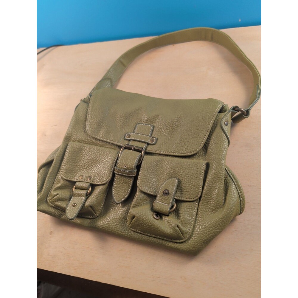 Olive Green Nine and Company Pebbled Leather Shoulder Bag Handbag Purse